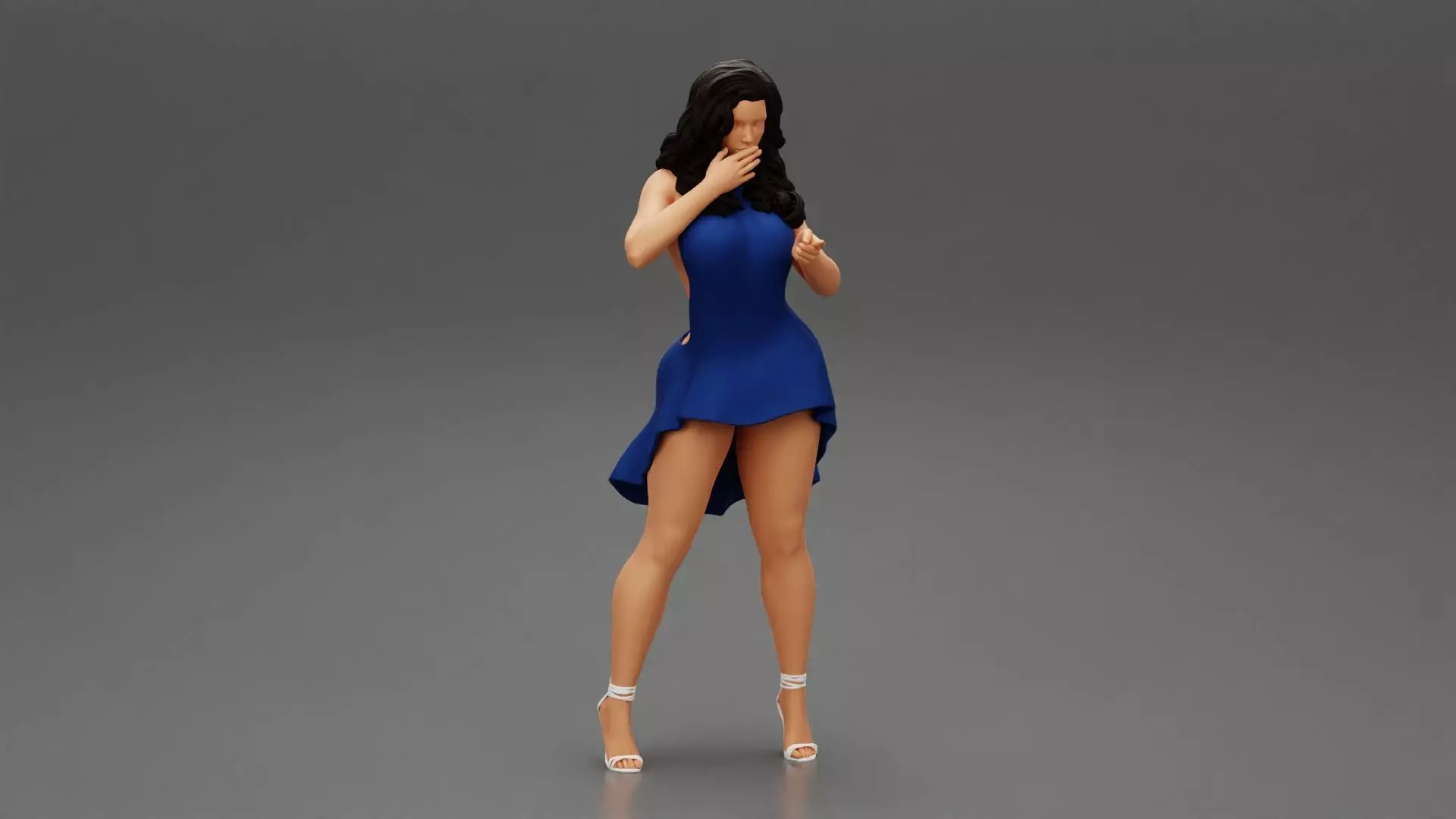 girl in fashion dress with long hair 3D print model