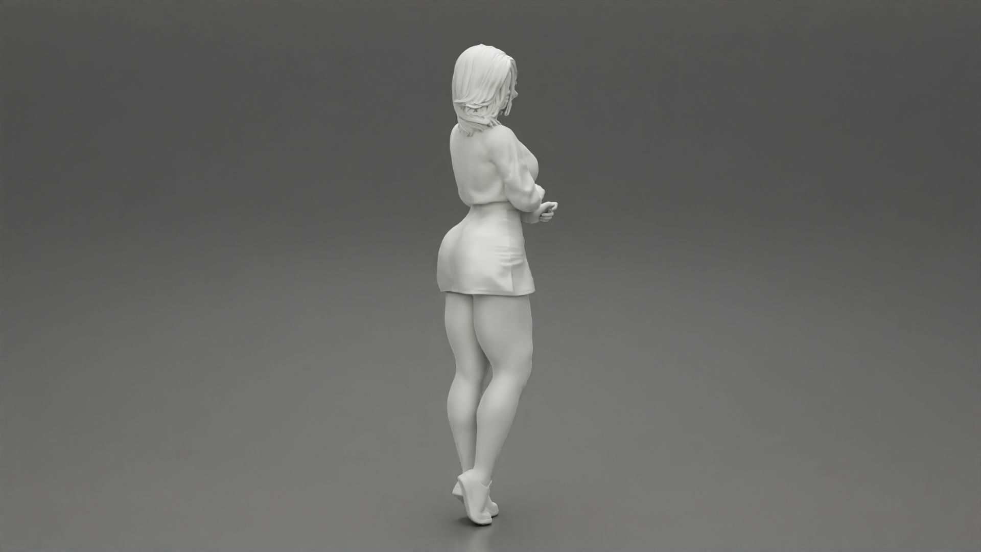 Surprised Young Woman in Mini Skirt and sneakers 3D print model_7