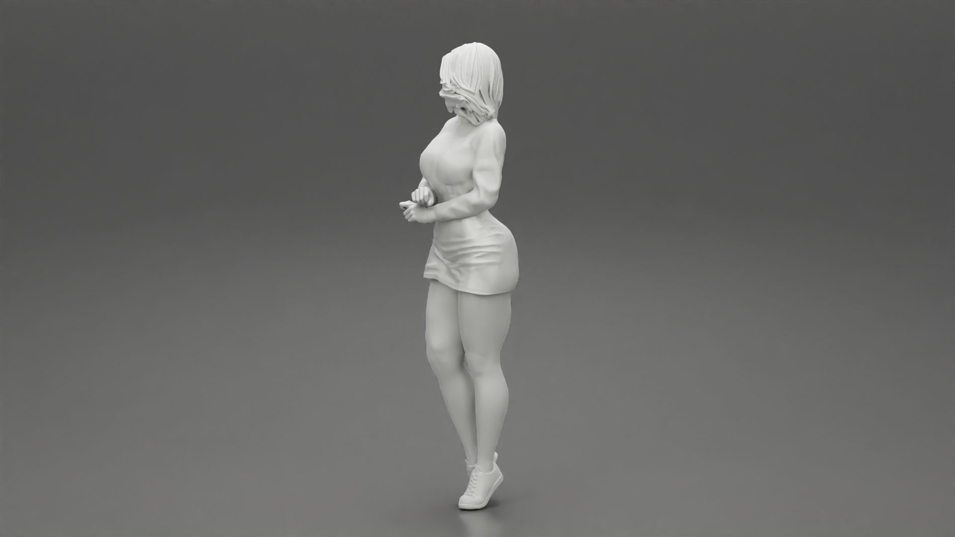 Surprised Young Woman in Mini Skirt and sneakers 3D print model_10