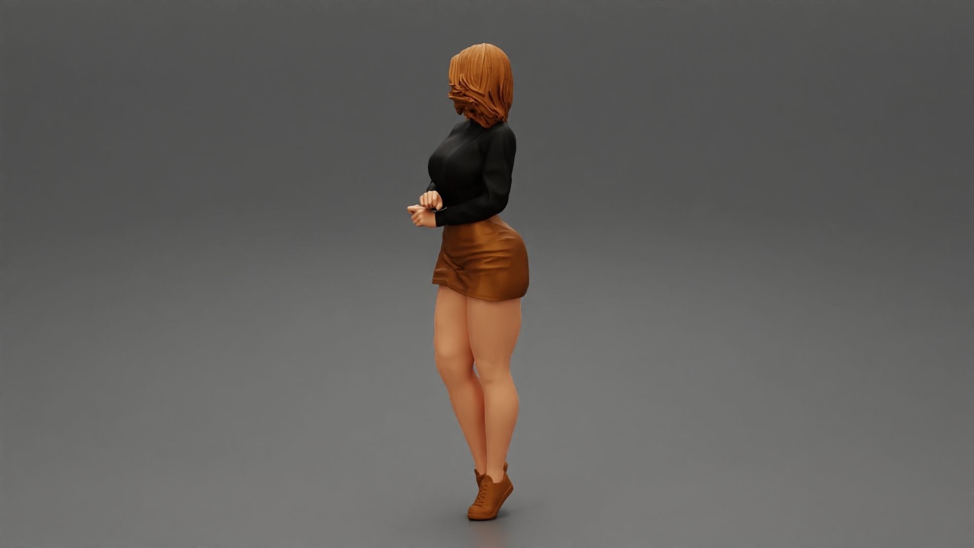 Surprised Young Woman in Mini Skirt and sneakers 3D print model_4