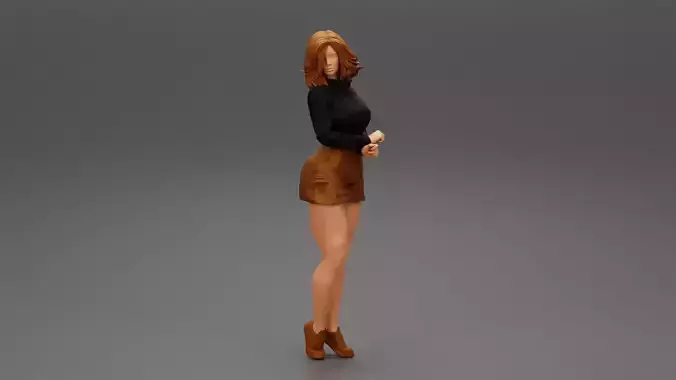 Surprised Young Woman in Mini Skirt and sneakers 3D print model