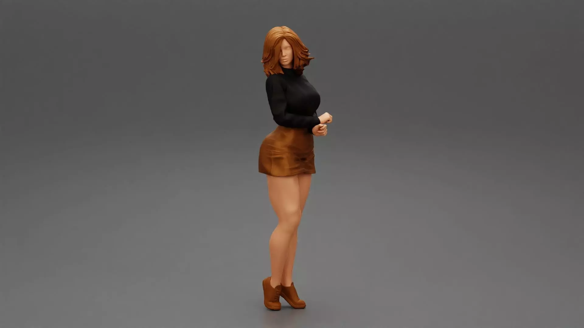 Surprised Young Woman in Mini Skirt and sneakers 3D print model_0