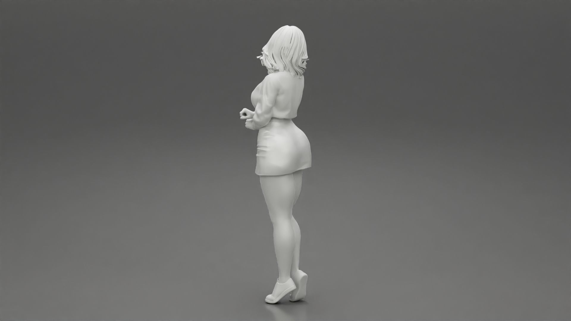 Surprised Young Woman in Mini Skirt and sneakers 3D print model_9