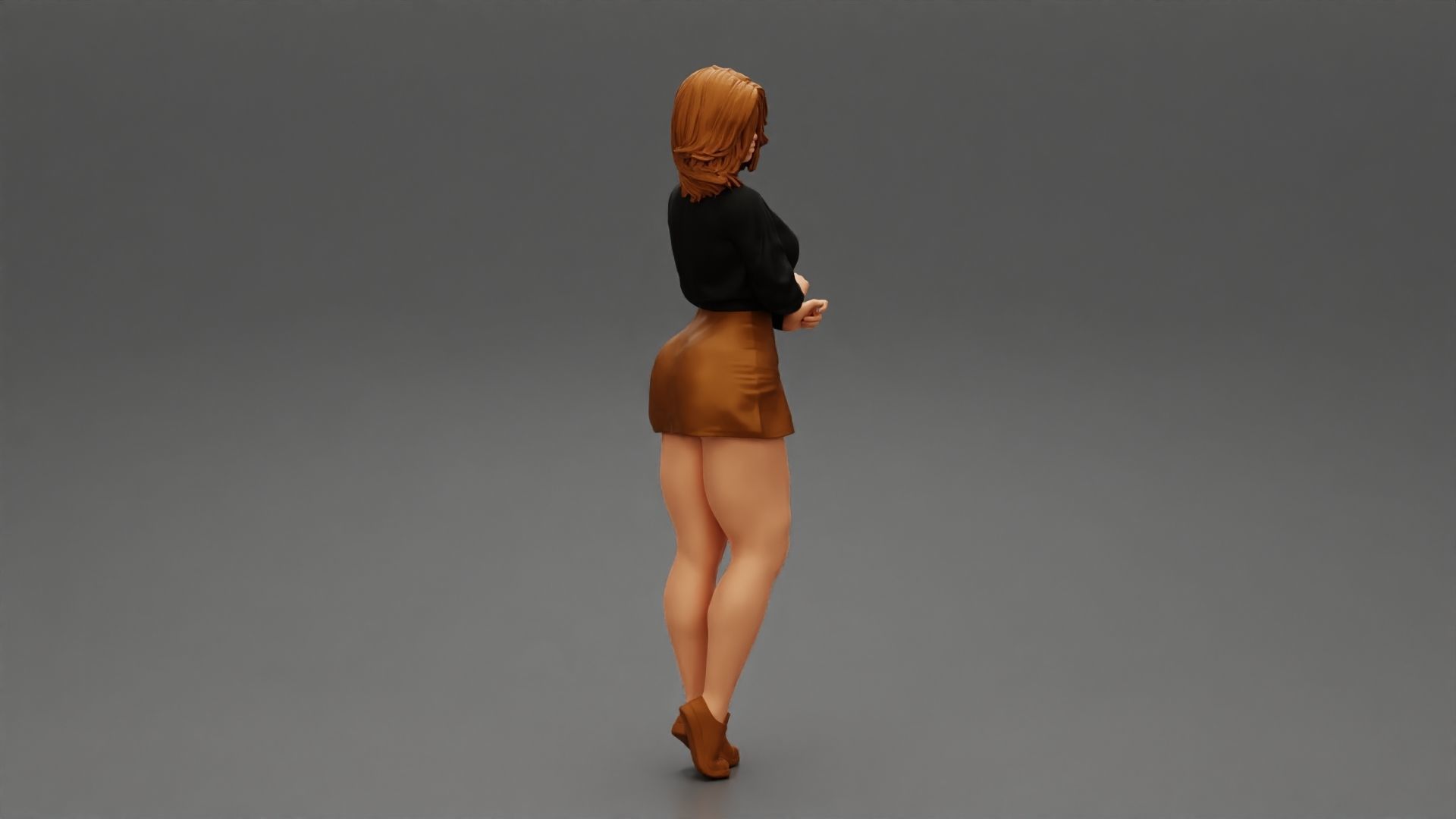 Surprised Young Woman in Mini Skirt and sneakers 3D print model_1