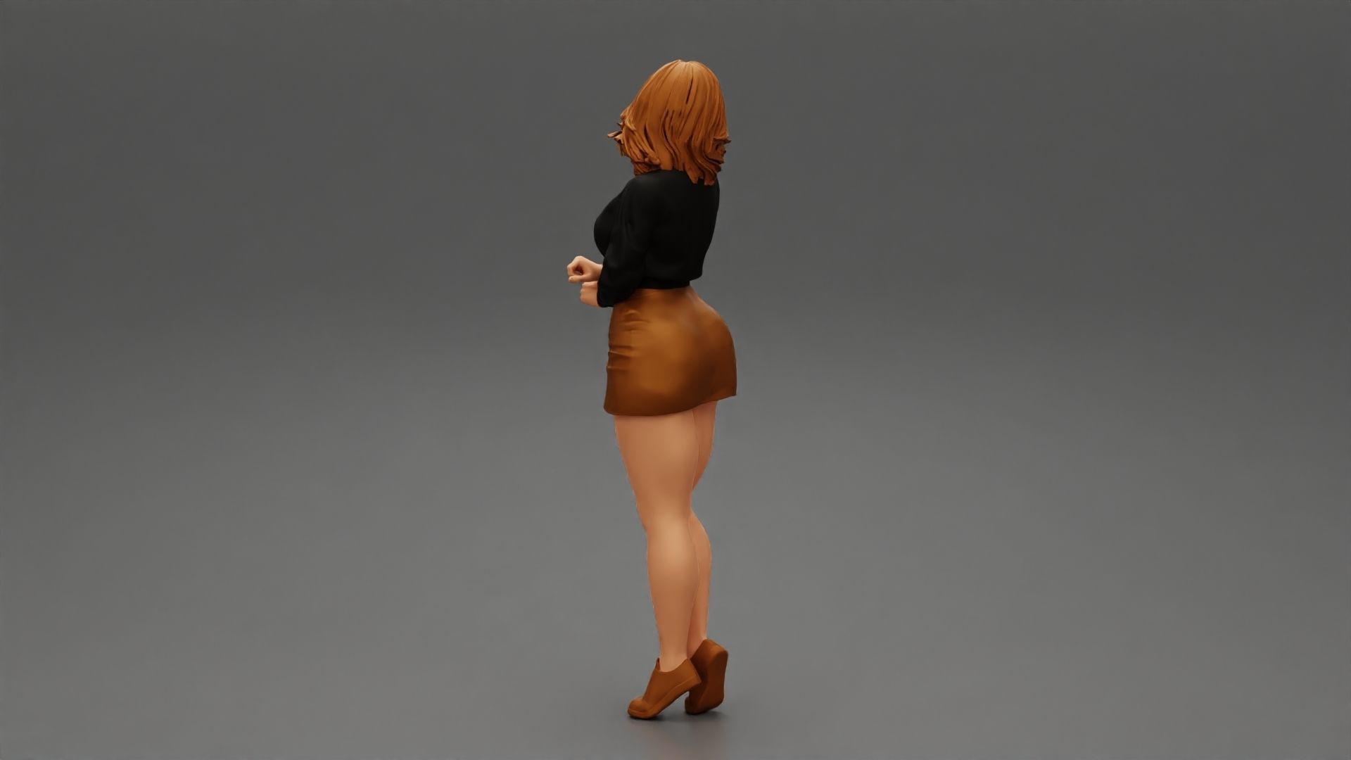 Surprised Young Woman in Mini Skirt and sneakers 3D print model_3