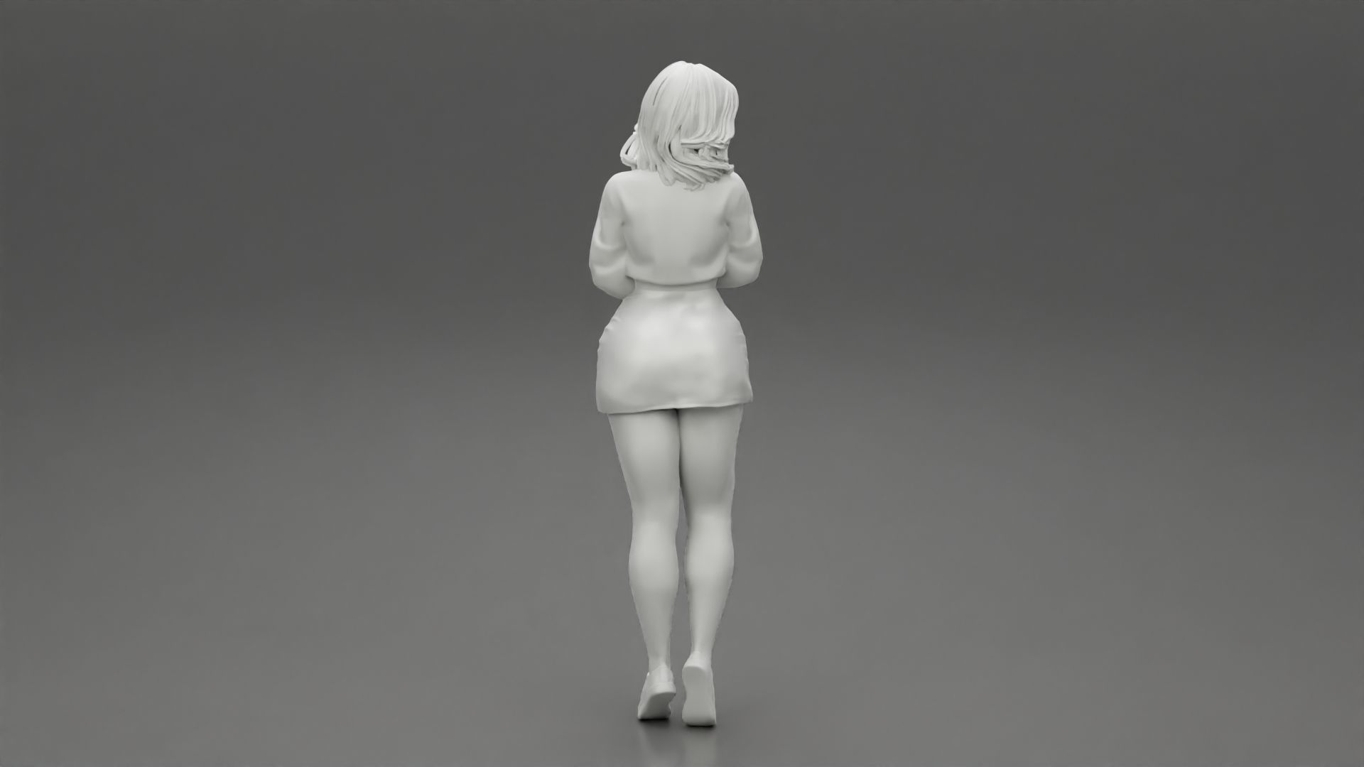 Surprised Young Woman in Mini Skirt and sneakers 3D print model_8