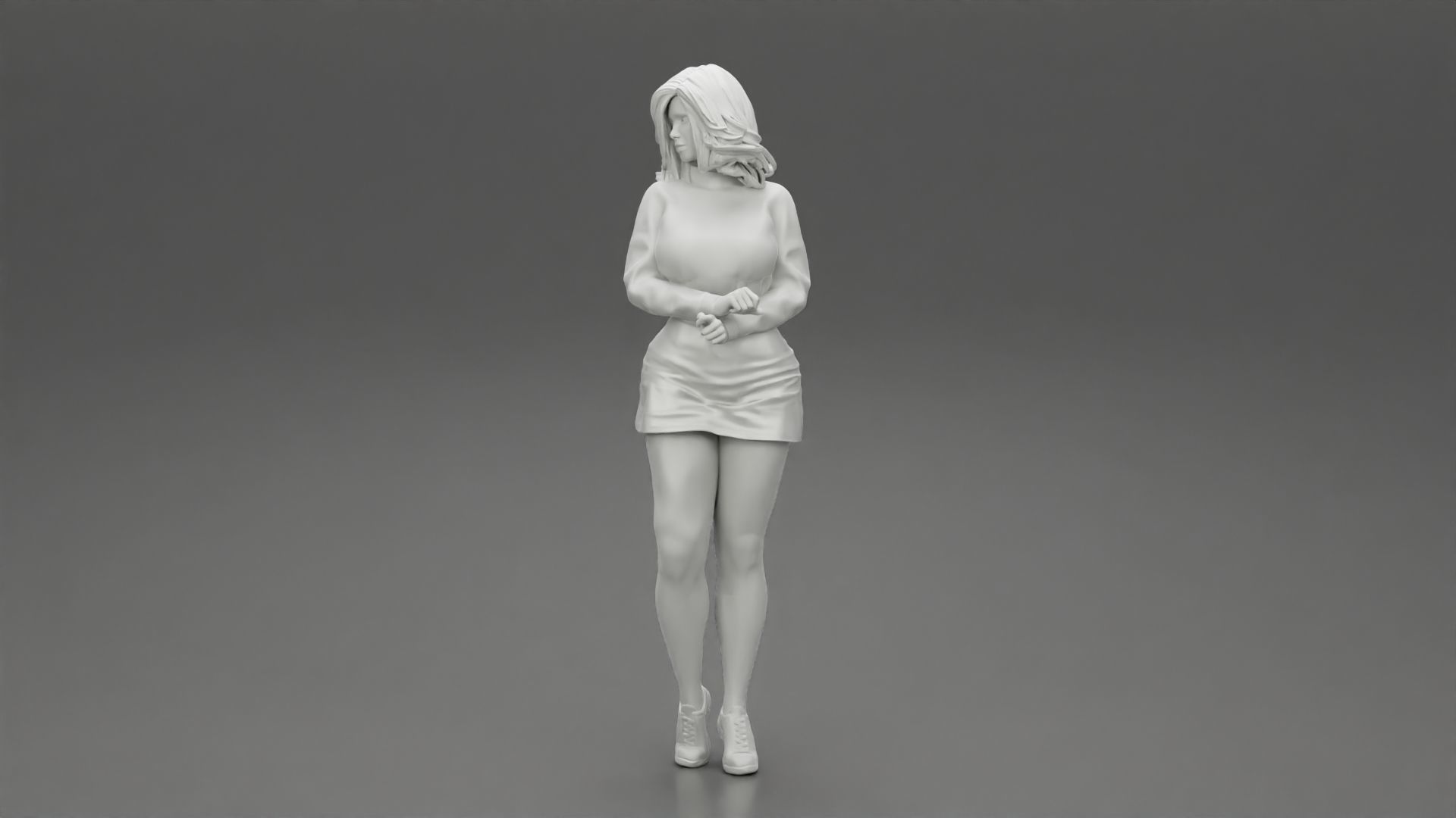 Surprised Young Woman in Mini Skirt and sneakers 3D print model_11