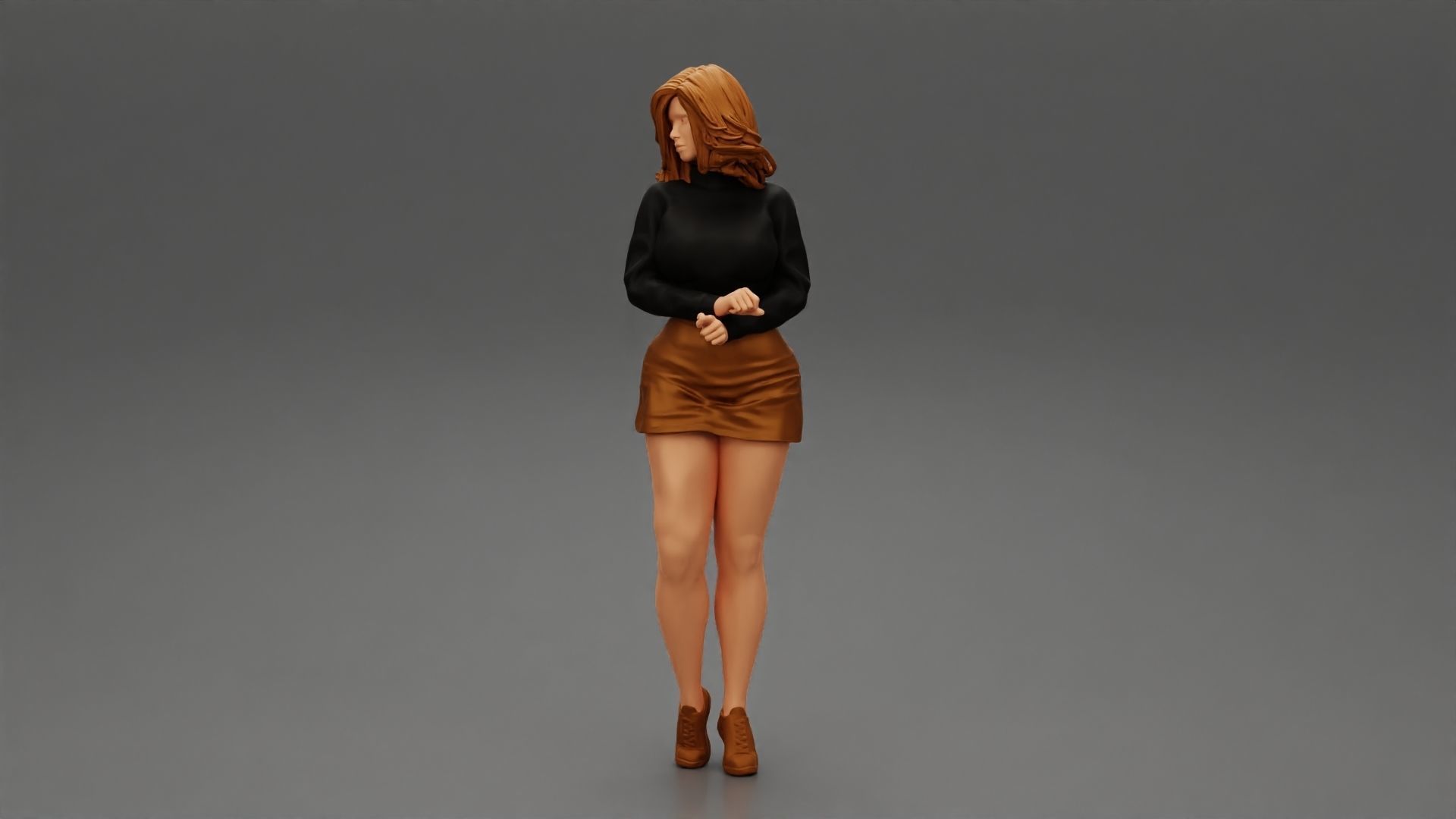 Surprised Young Woman in Mini Skirt and sneakers 3D print model_5