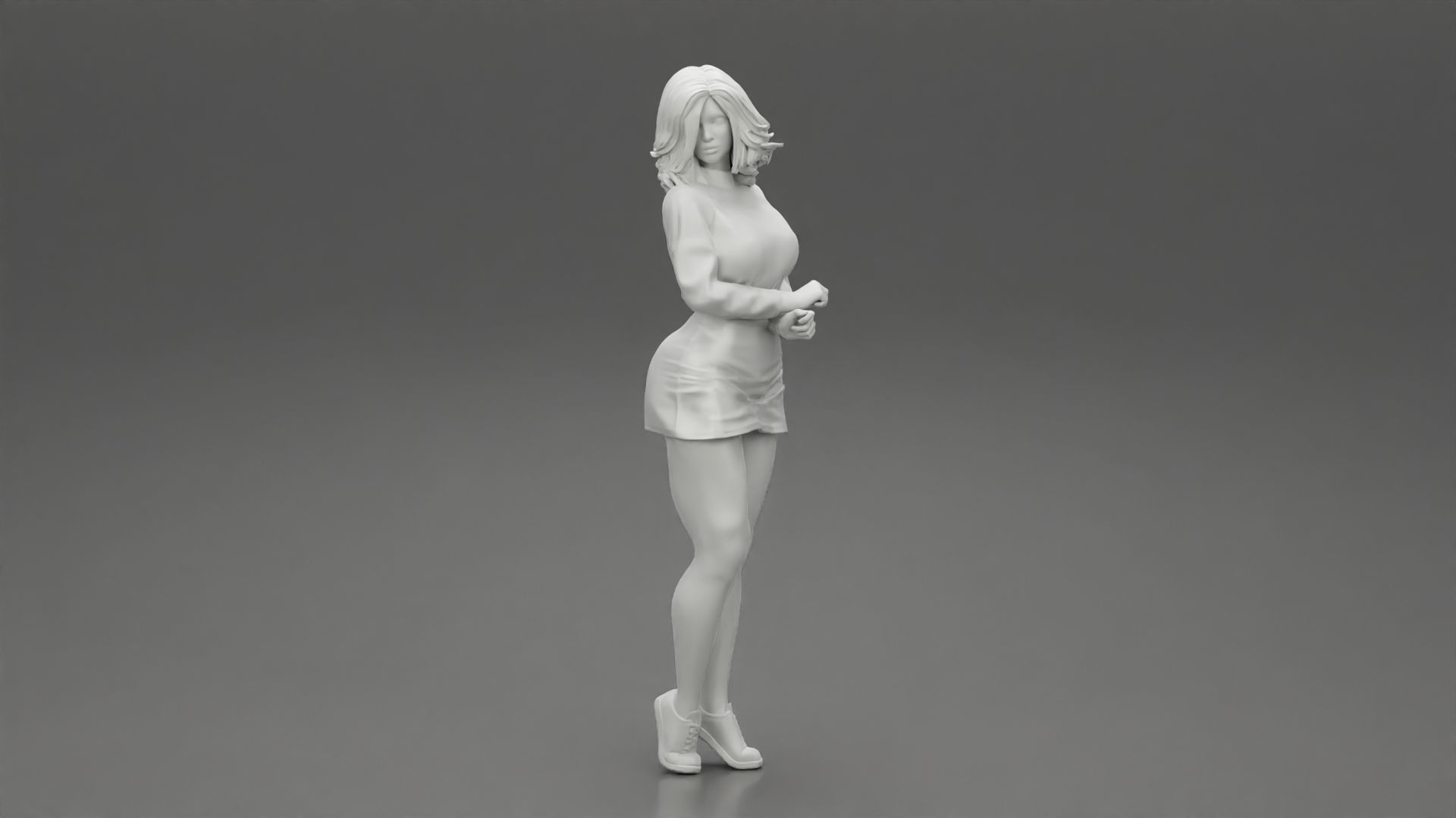 Surprised Young Woman in Mini Skirt and sneakers 3D print model_6
