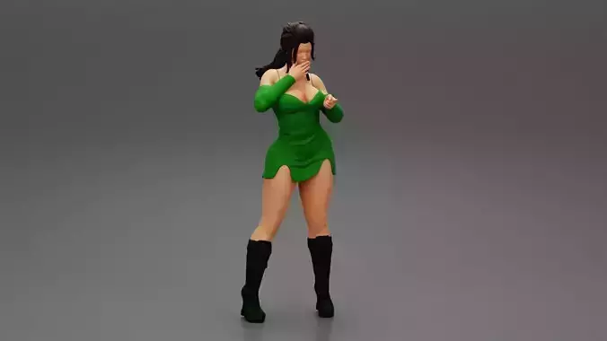 sexy young woman wearing fashion long sleeve dress