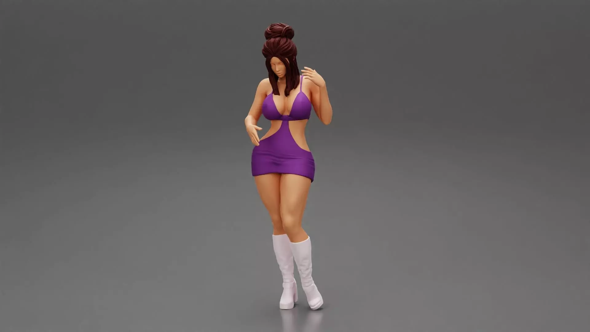 Hot Woman In Dress with bun hairstyle 3D print model
