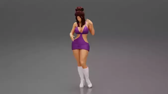 Hot Woman In Sexy Dress with bun hairstyle