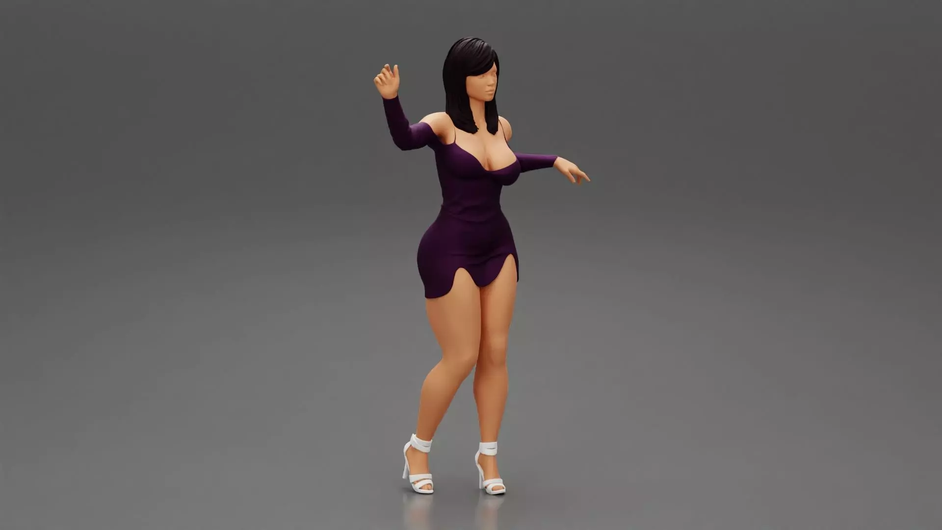 Attractive girl in Fashion Long Sleeve Dress and high heels 3D print model