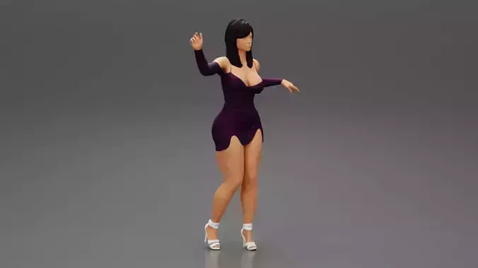 Attractive girl in Fashion Long Sleeve Dress and high heels