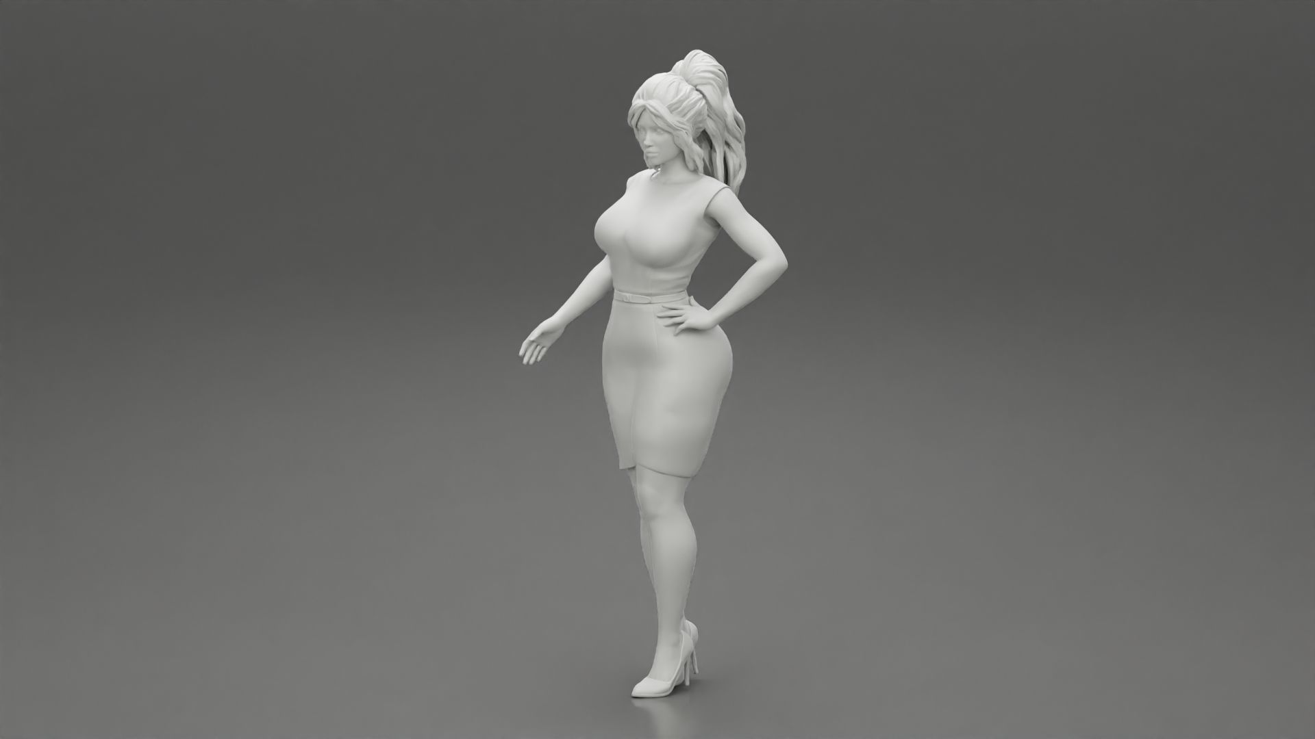 Secretary in red dress in office 3D print model_6