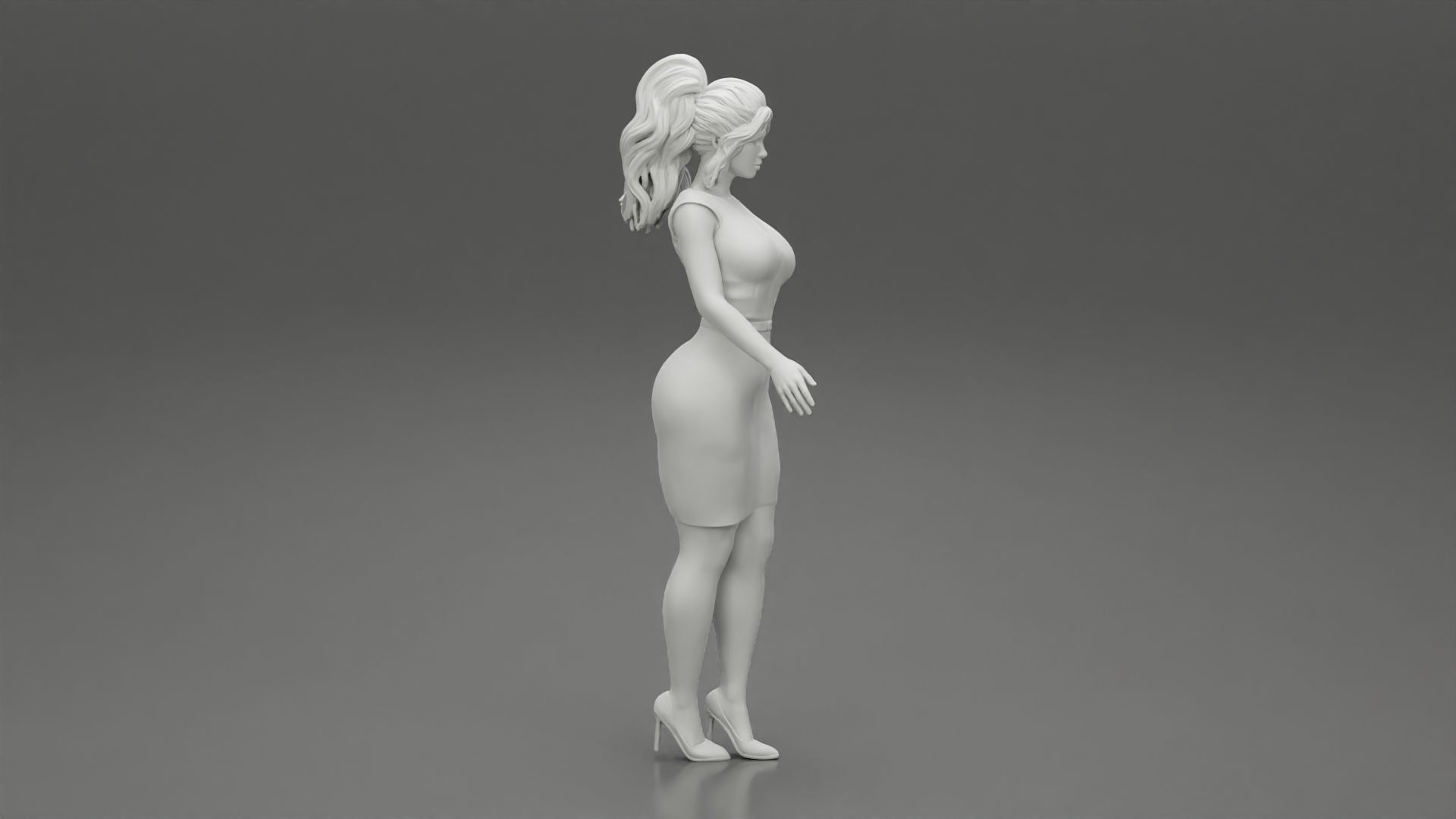 Secretary in red dress in office 3D print model_8