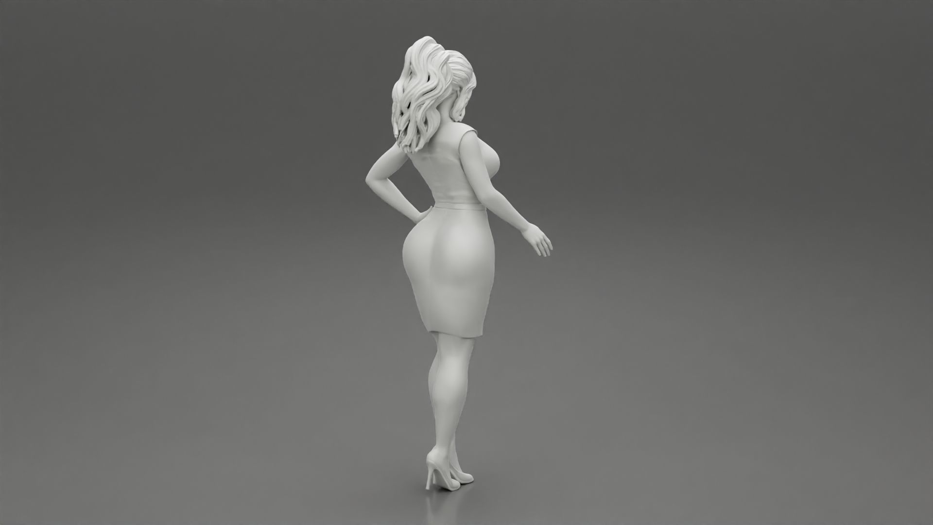Secretary in red dress in office 3D print model_9