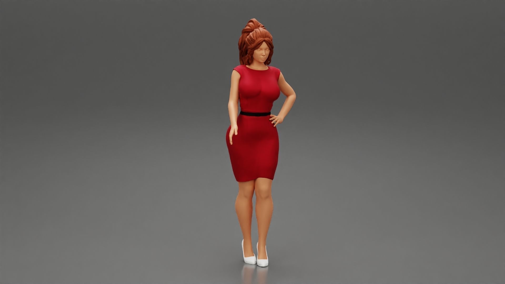 Secretary in red dress in office 3D print model_1
