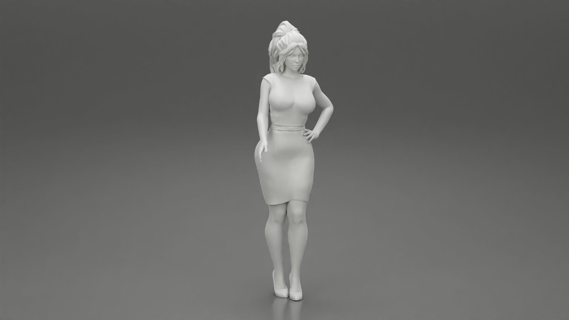 Secretary in red dress in office 3D print model_7