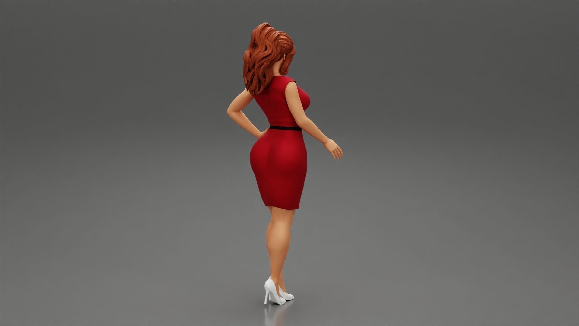 Secretary in red dress in office 3D print model_3
