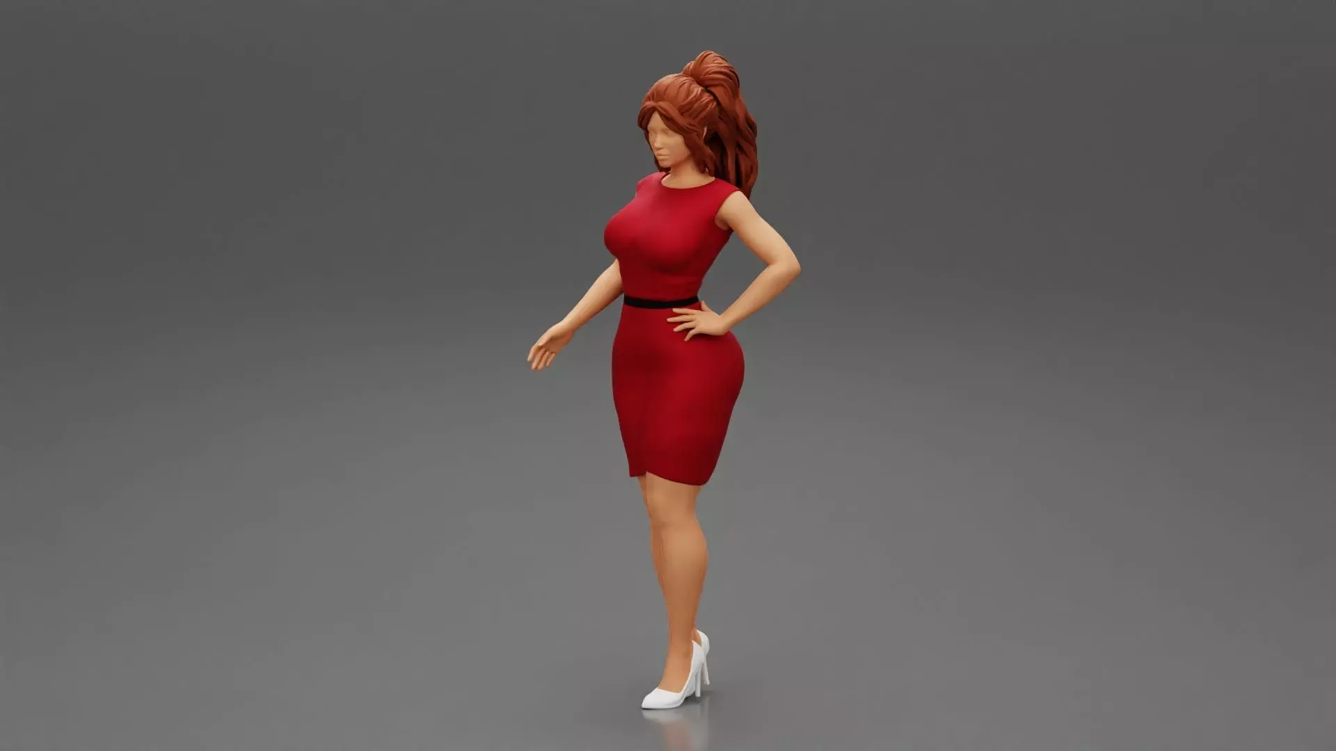 Secretary in red dress in office 3D print model_0