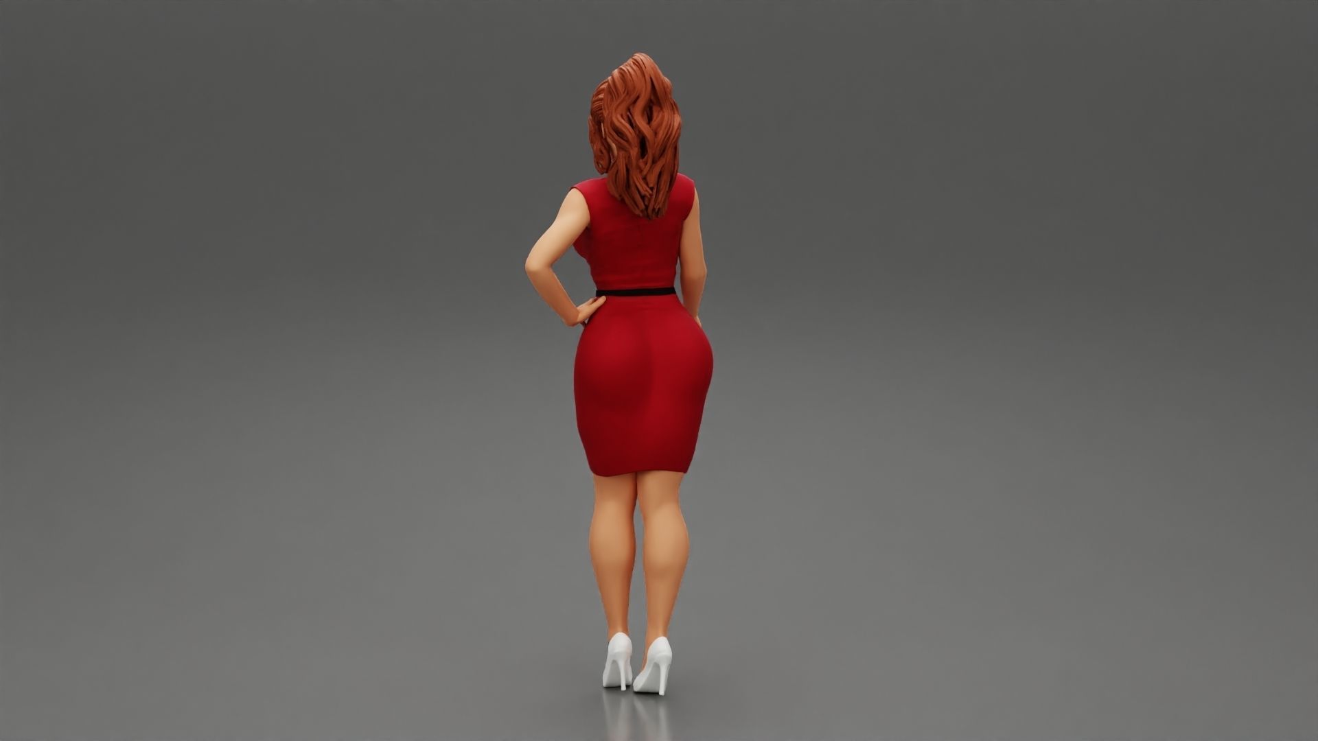Secretary in red dress in office 3D print model_4