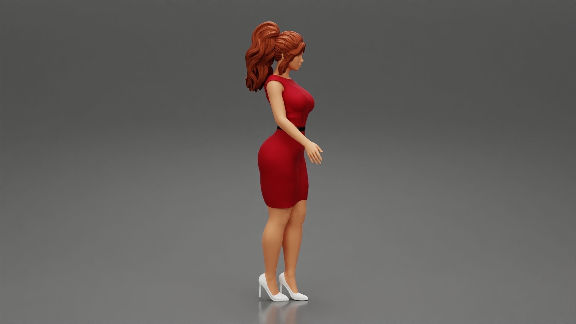 Secretary in red dress in office 3D print model_2
