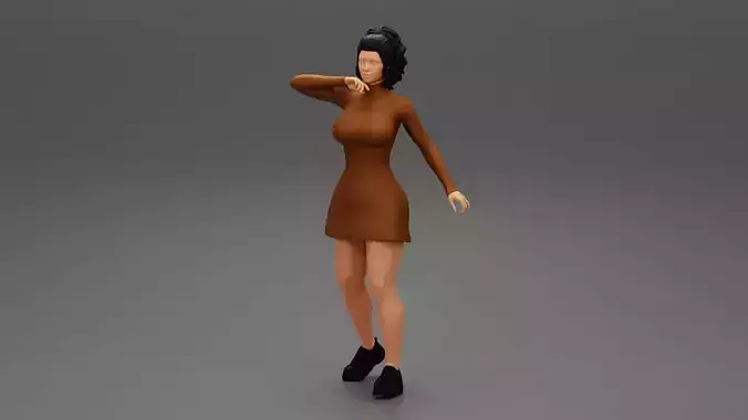 young woman in neck long sleeve dress