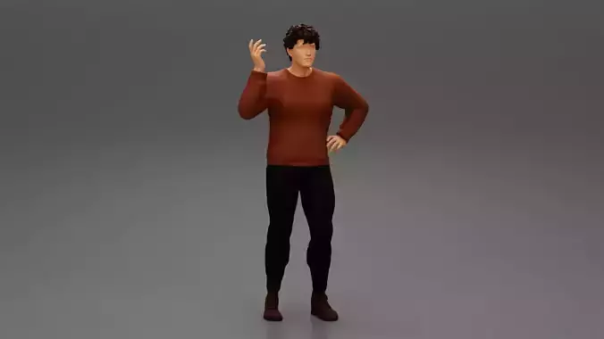 Strong man wearing shirt and pants with curly hair