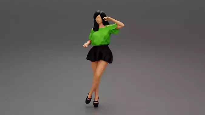 Woman In Mini Dress Is Standing On One Leg