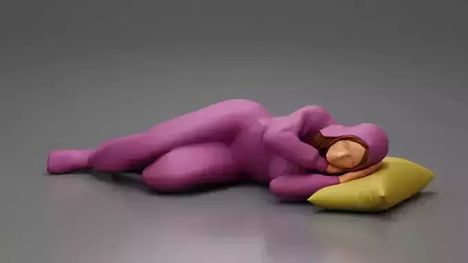 woman in pajamas lying sleeping on bed 3D print model