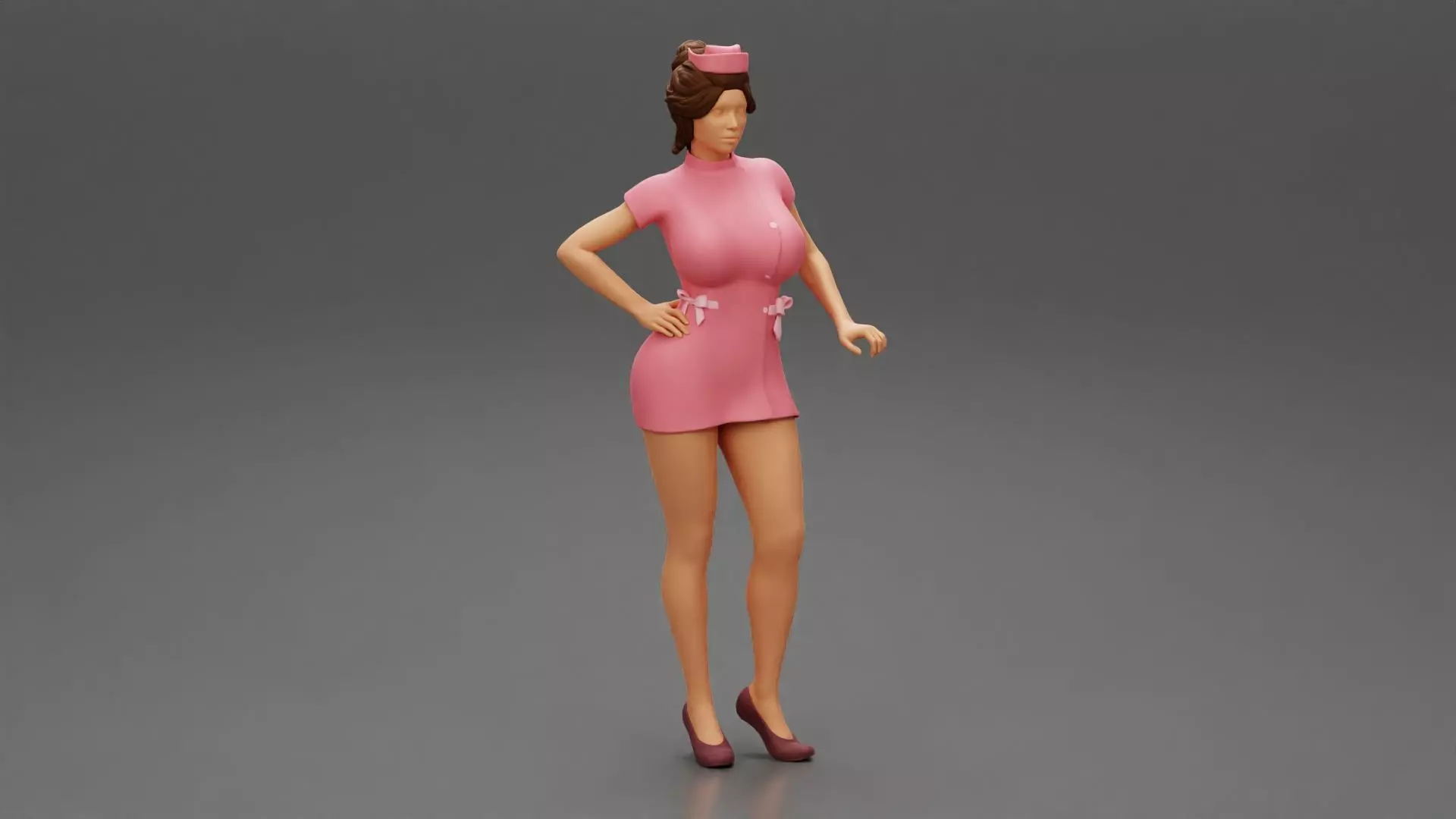 nurse standing in a pink outfit 3D print model