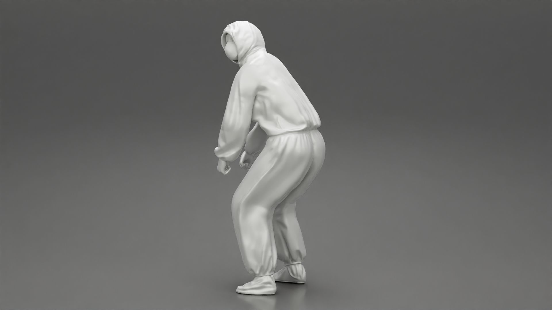 woman wearing antivirus suit standing and pulling up 3D print model_11