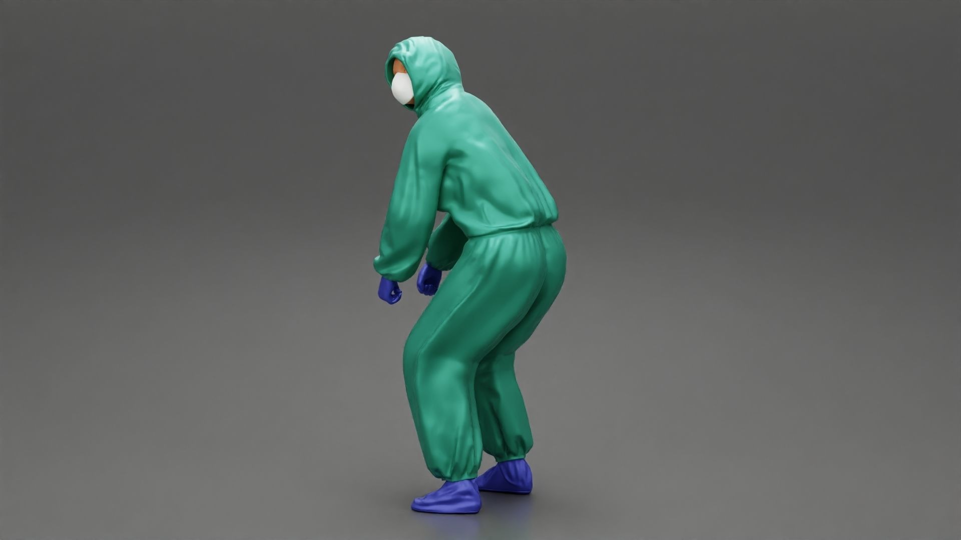 woman wearing antivirus suit standing and pulling up 3D print model_5