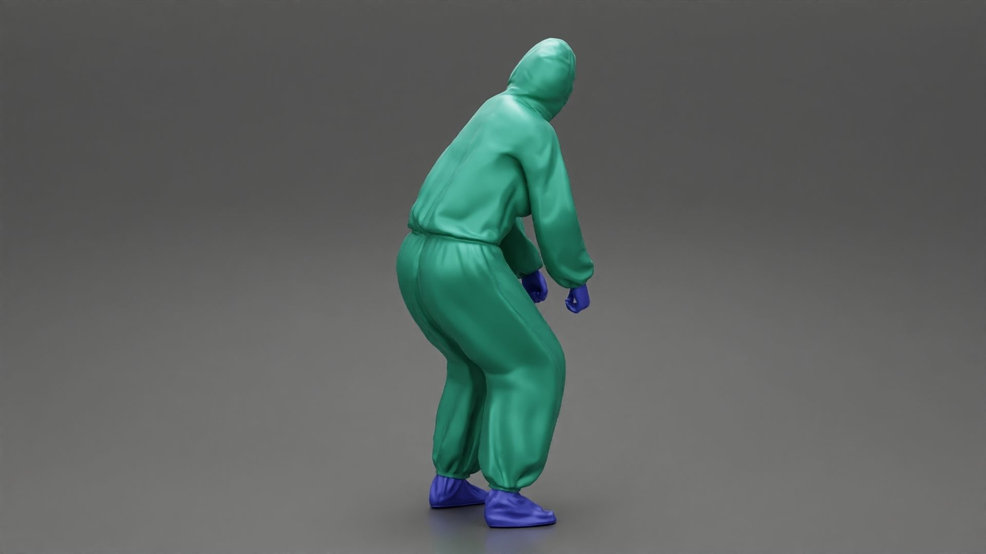 woman wearing antivirus suit standing and pulling up 3D print model_3