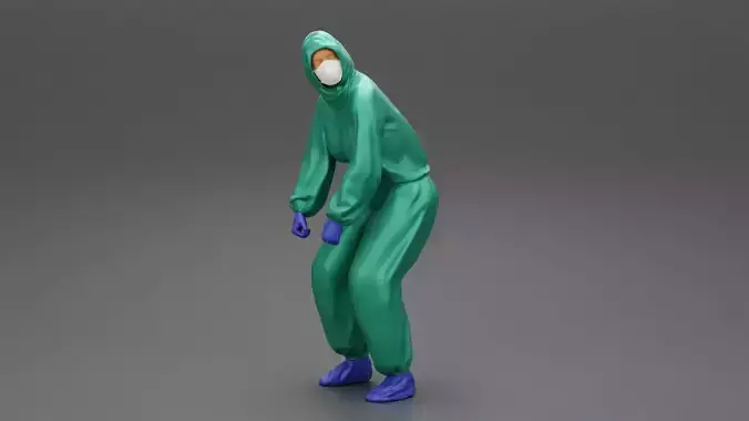 woman wearing antivirus suit standing and pulling up