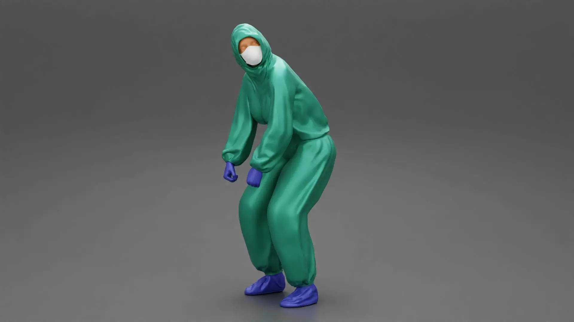 woman wearing antivirus suit standing and pulling up 3D print model_0