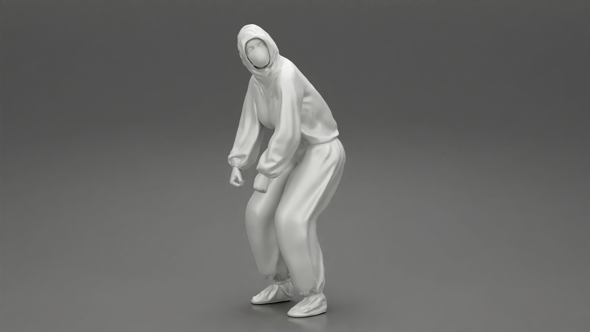 woman wearing antivirus suit standing and pulling up 3D print model_6