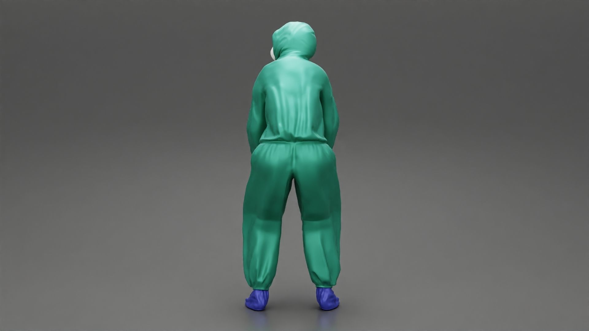 woman wearing antivirus suit standing and pulling up 3D print model_4
