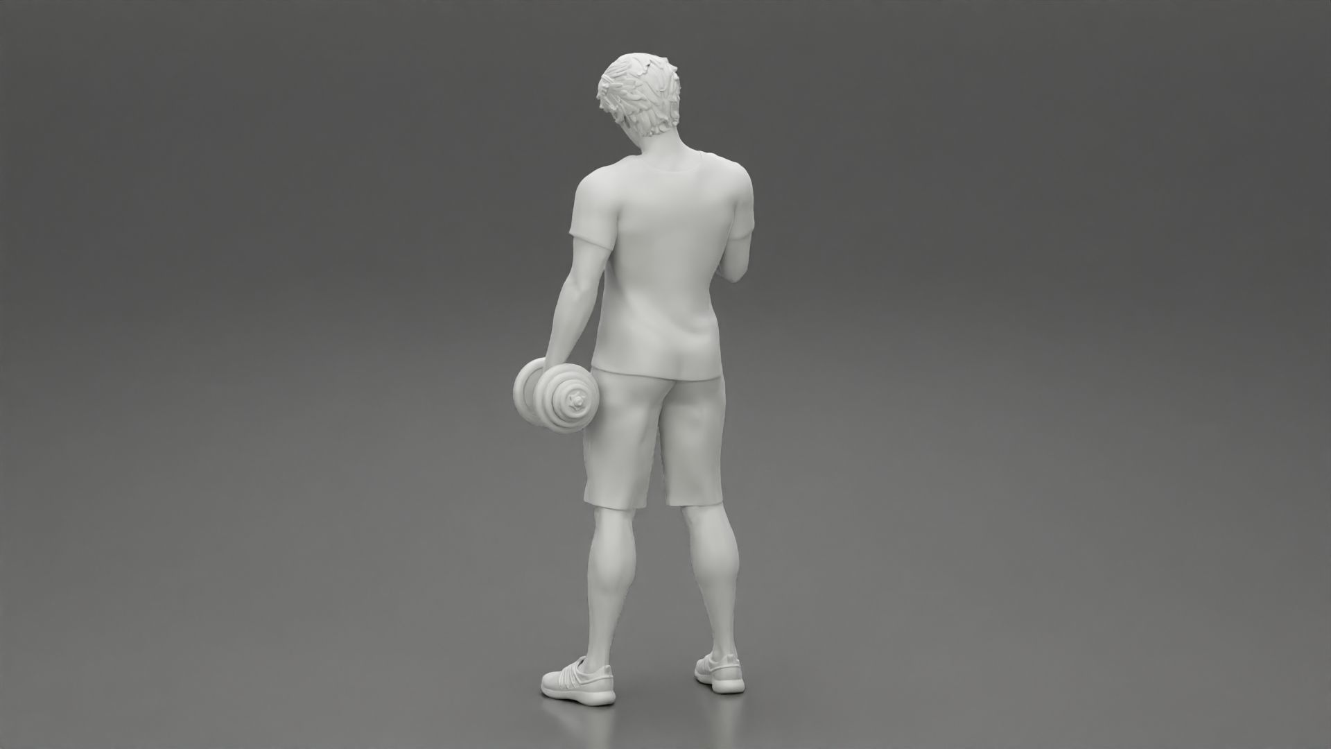 Muscular working out in gym doing exercises dumbbells at biceps 3D print model_10