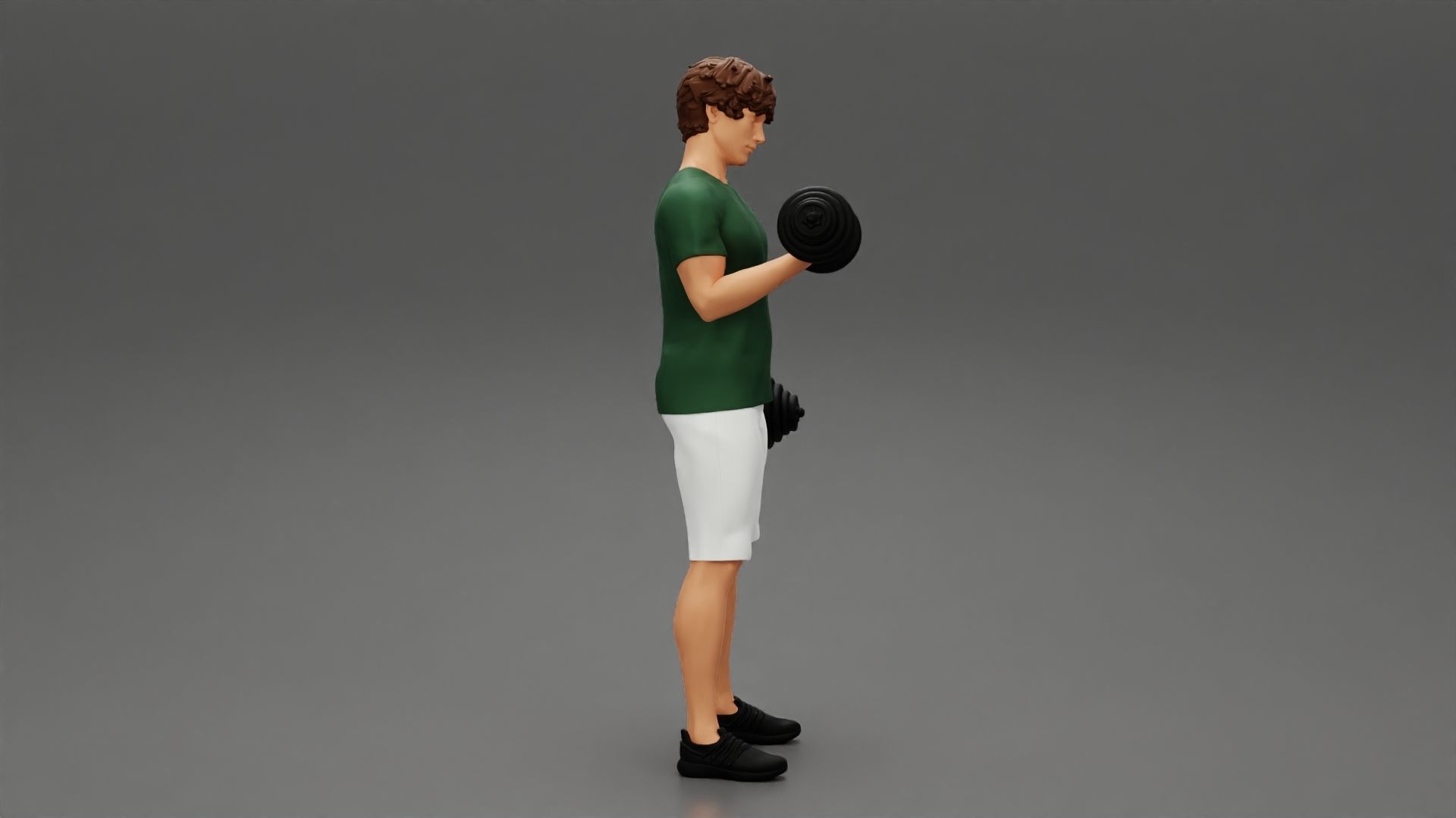 Muscular working out in gym doing exercises dumbbells at biceps 3D print model_2