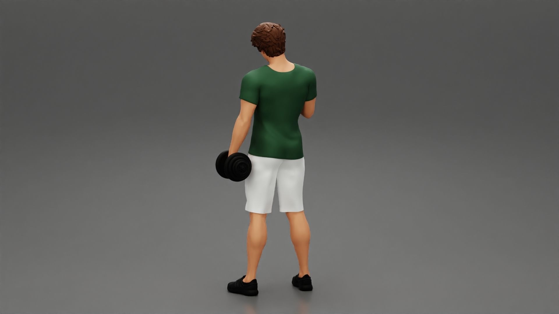 Muscular working out in gym doing exercises dumbbells at biceps 3D print model_4