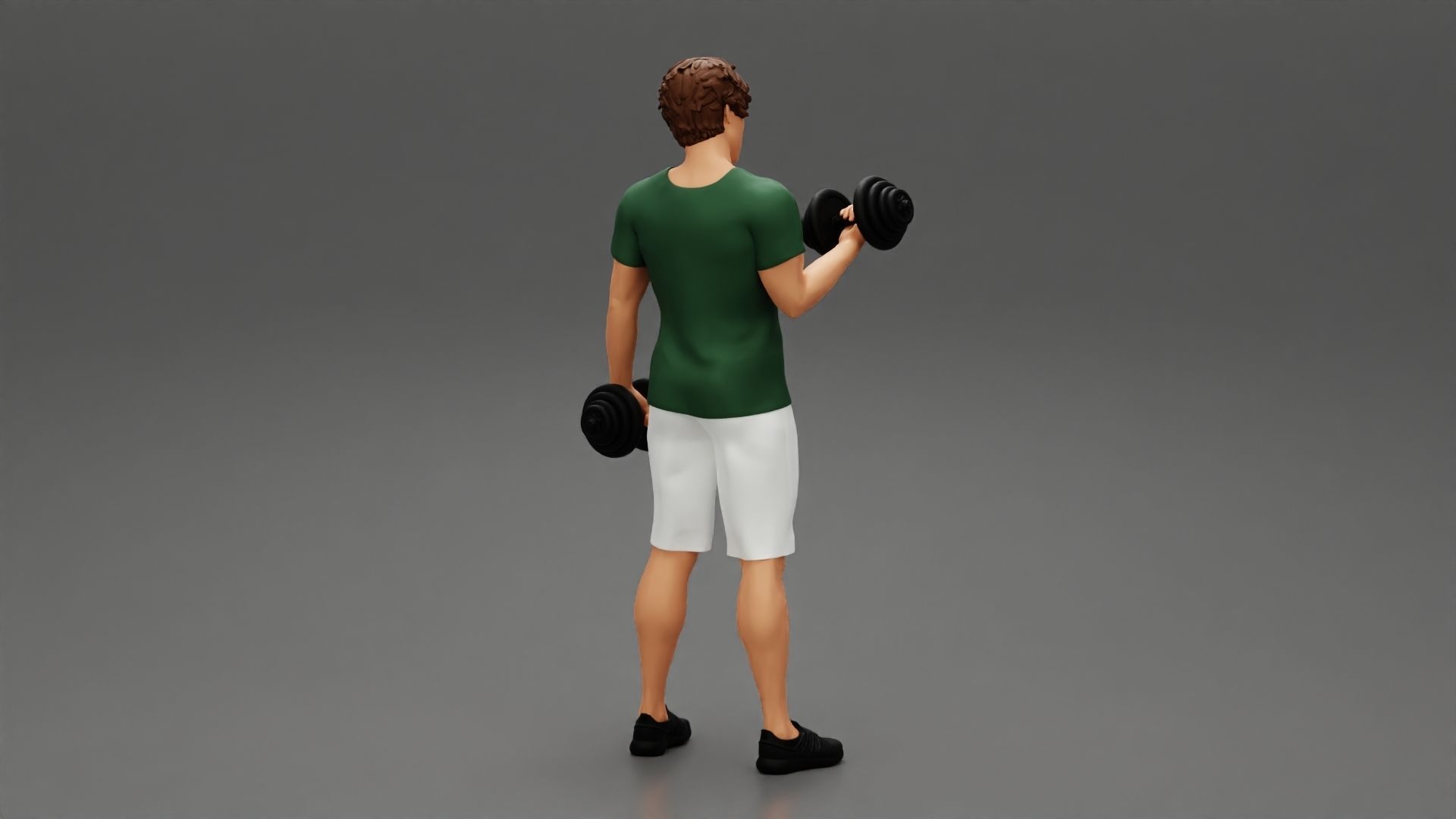 Muscular working out in gym doing exercises dumbbells at biceps 3D print model_3