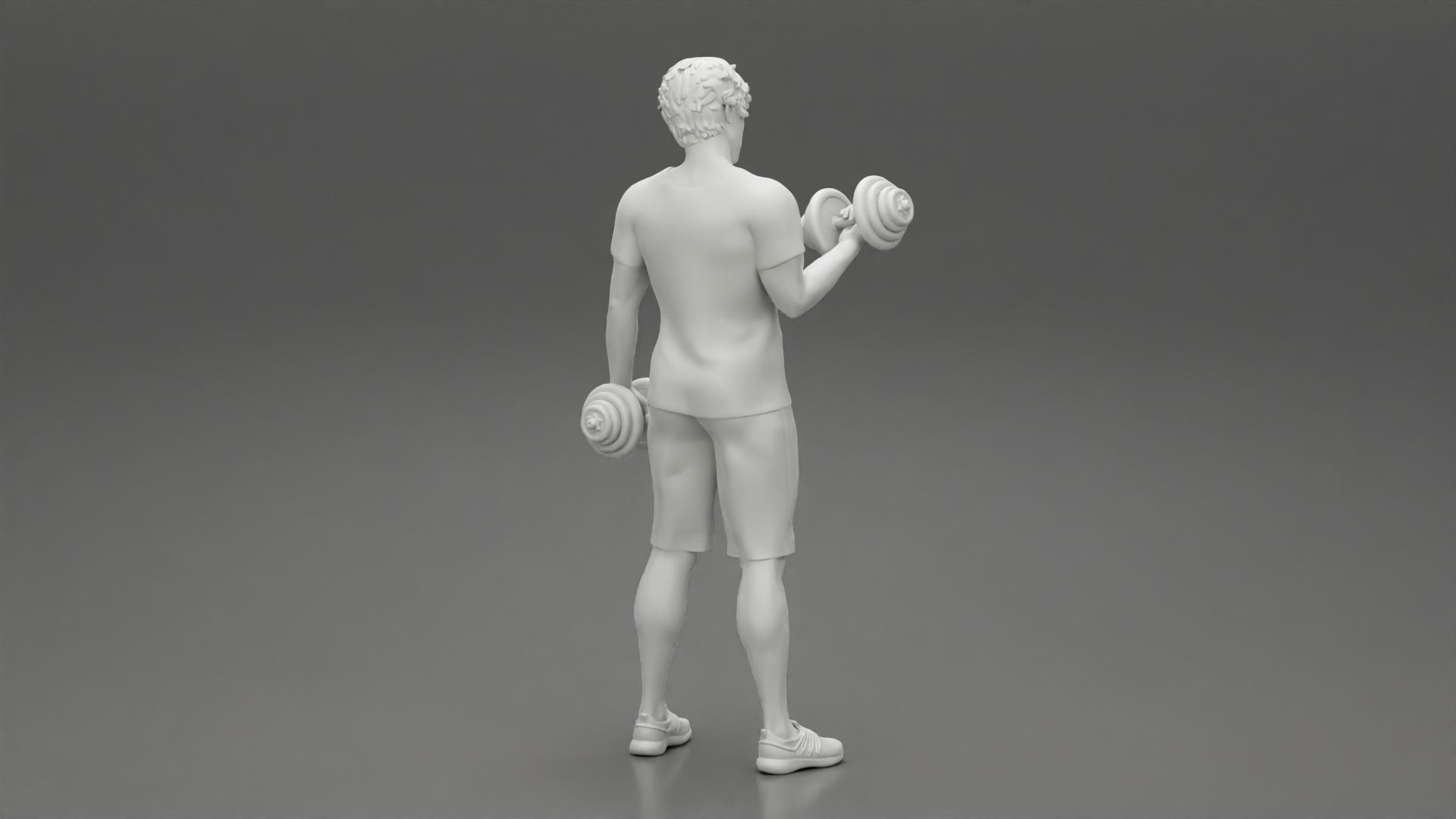 Muscular working out in gym doing exercises dumbbells at biceps 3D print model_9
