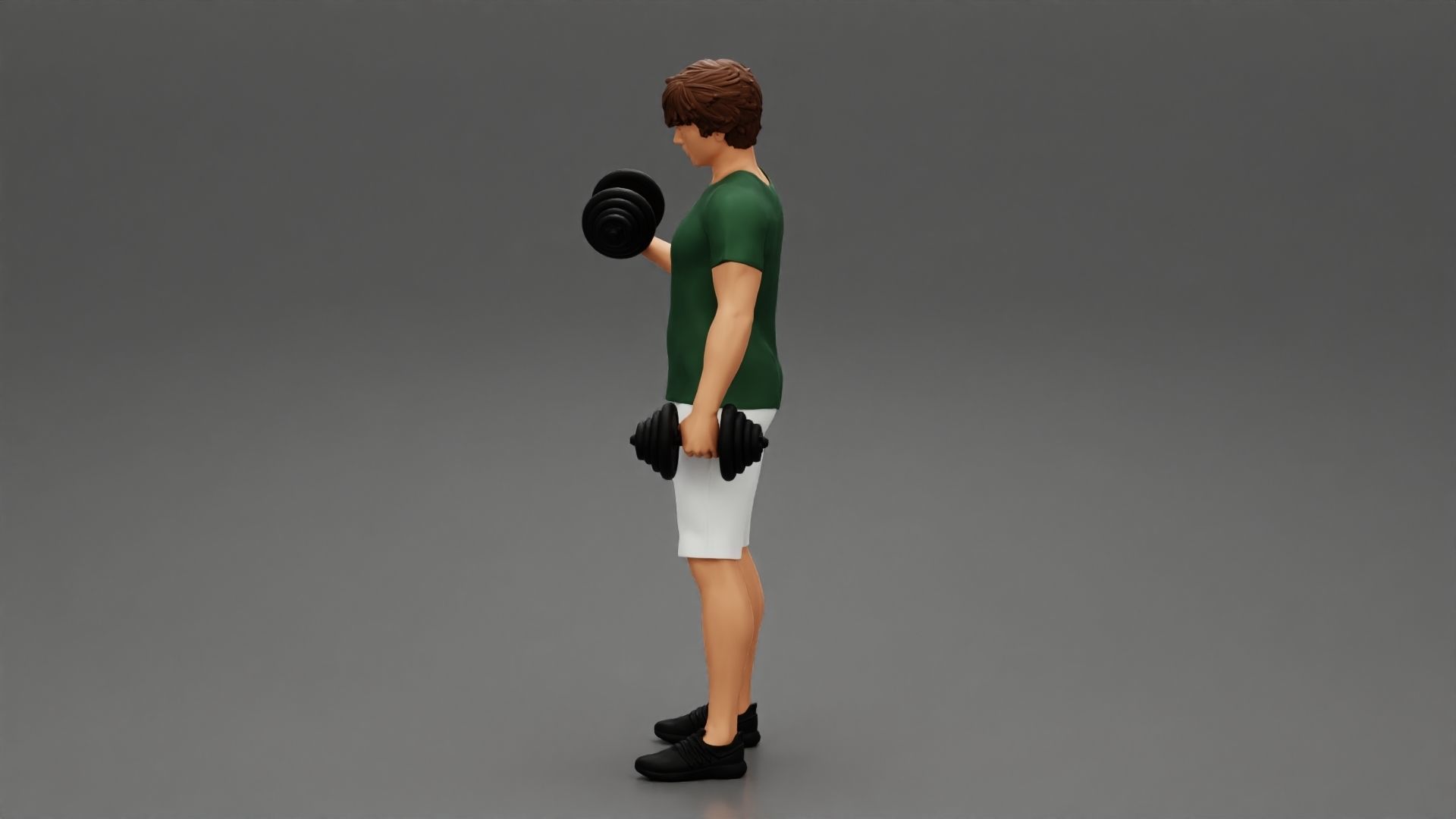 Muscular working out in gym doing exercises dumbbells at biceps 3D print model_5