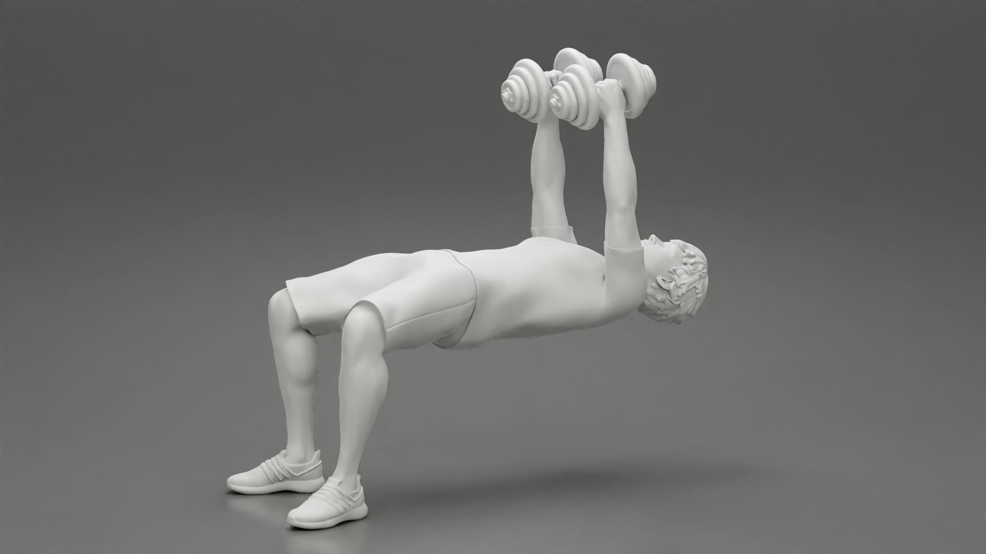 Muscular working out in gym doing exercises with dumbbell chest 3D print model_9