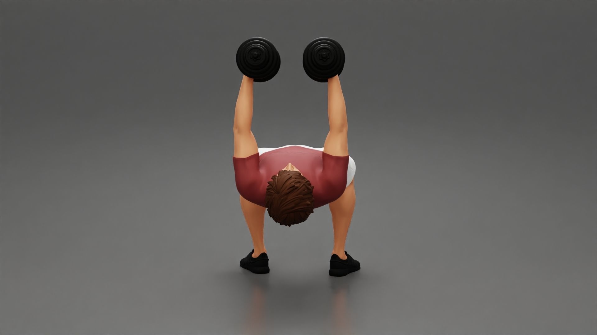 Muscular working out in gym doing exercises with dumbbell chest 3D print model_1