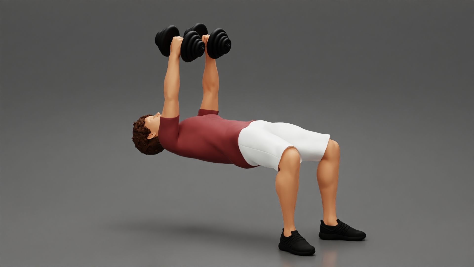 Muscular working out in gym doing exercises with dumbbell chest 3D print model_5