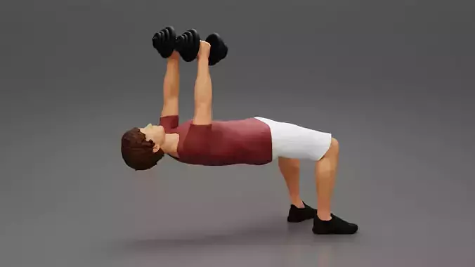 Muscular working out in gym doing exercises with dumbbell chest 3D print model