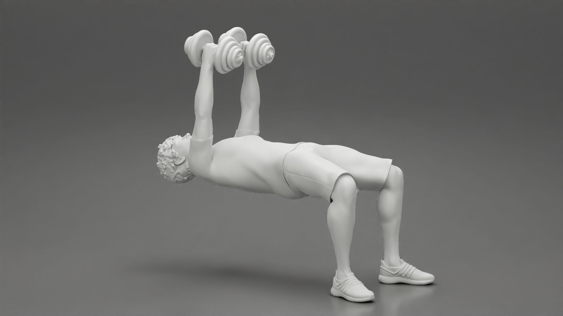 Muscular working out in gym doing exercises with dumbbell chest 3D print model_11